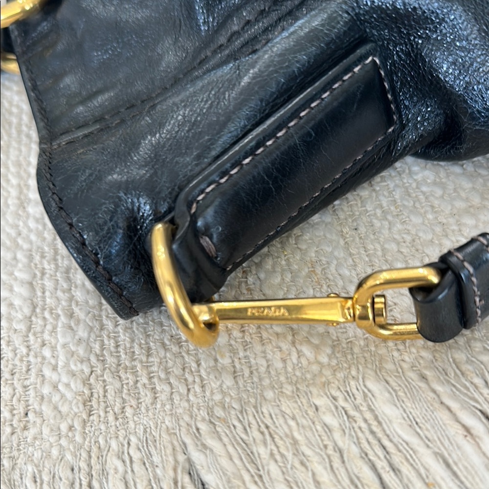 Prada Black Leather Tote with Gold Hardware Accents - Picture 9 of 17